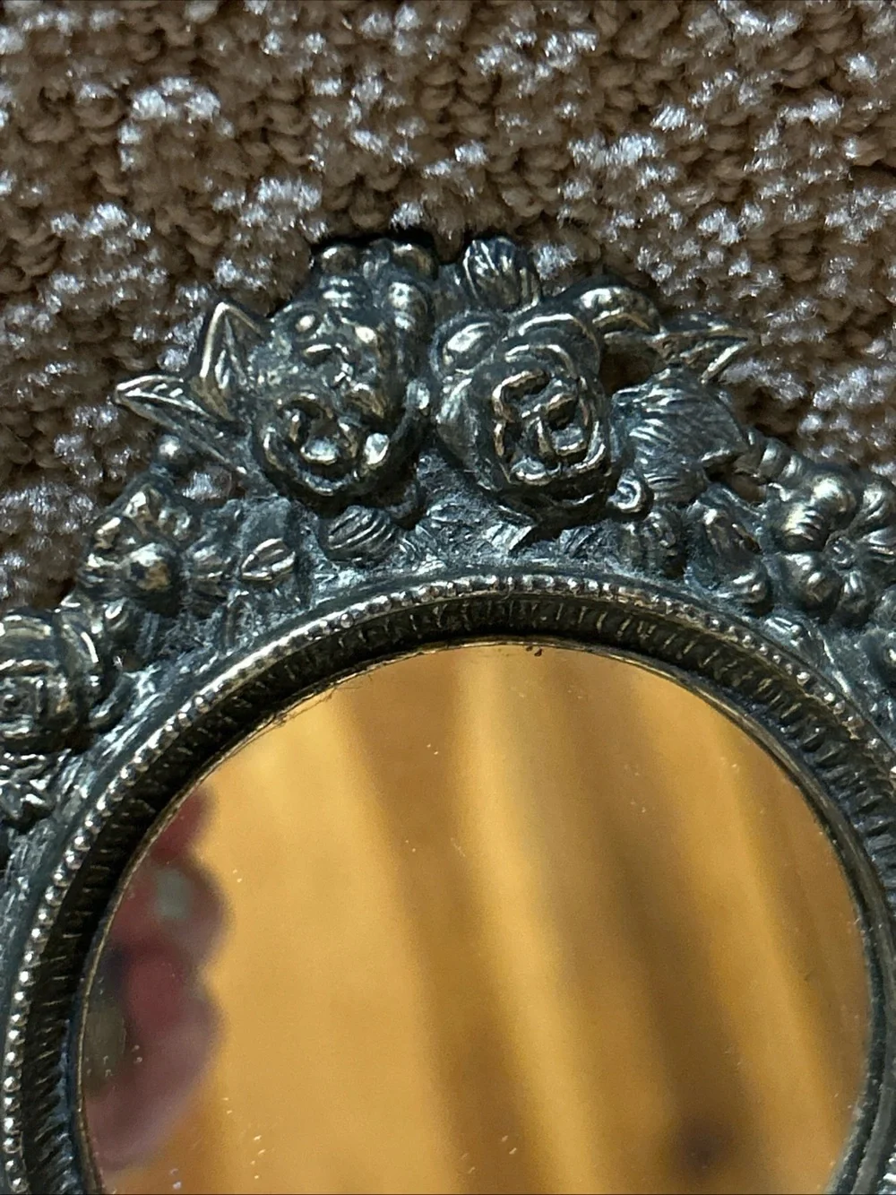 Vintage Round  Victorian E.A. RIBA Co Brass Filigree Wall Mirror NY Orig. Label